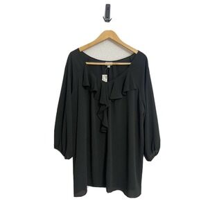 Avenue NWT 22/24 Ruffle V Neck Blouse Button Up